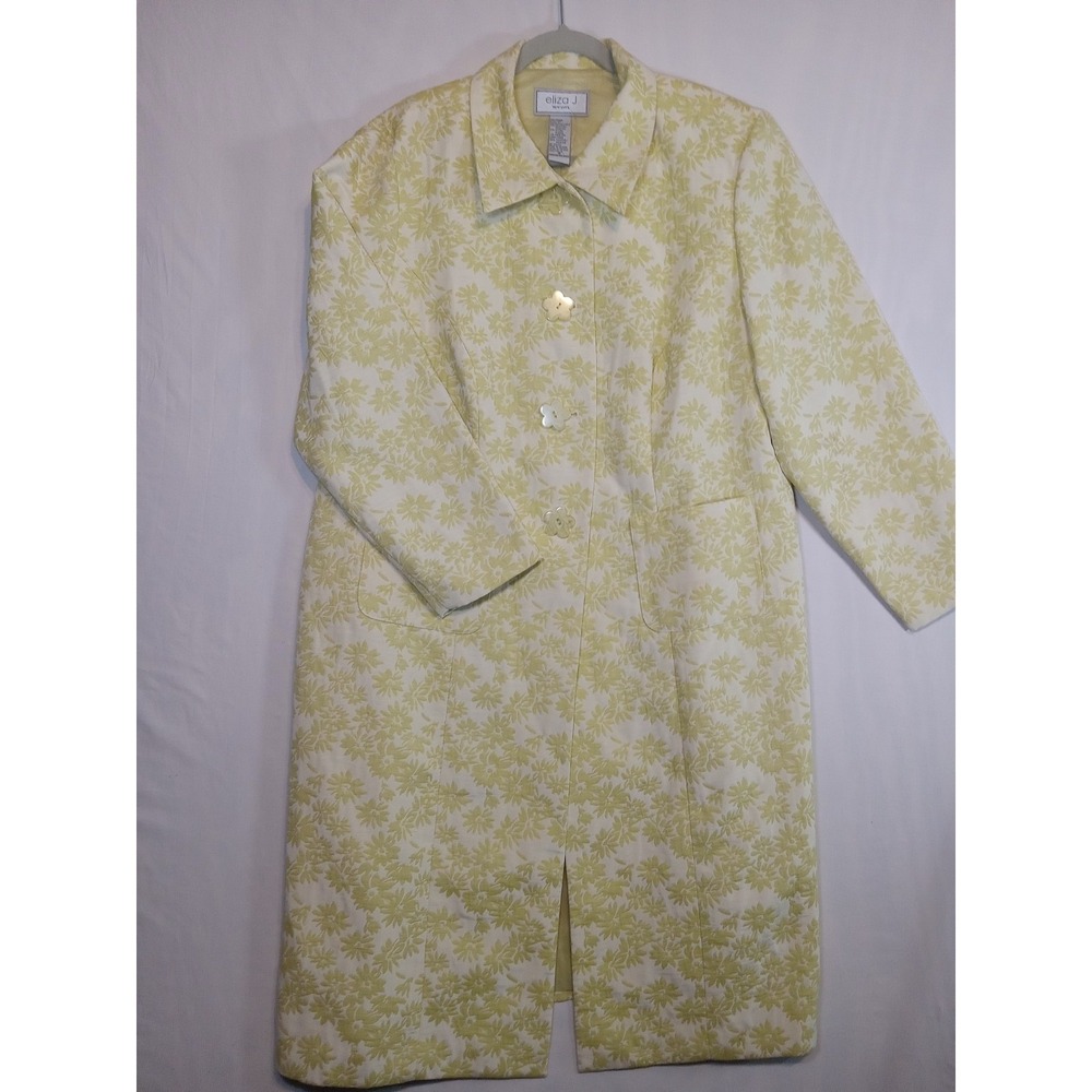 ELIZA J Womens Green Flower Buttons Retro Mod Tapestry Peacoat House Jacket Sz18